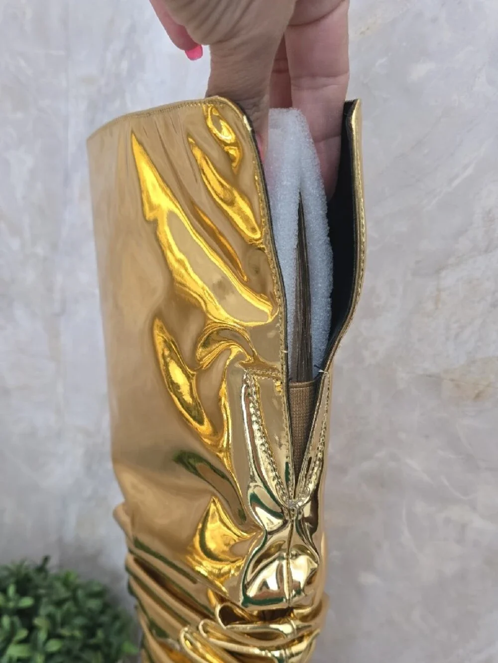 INC International Concepts Iyonna Gold Metallic Over-The-Knee Slouch Boots 6.5